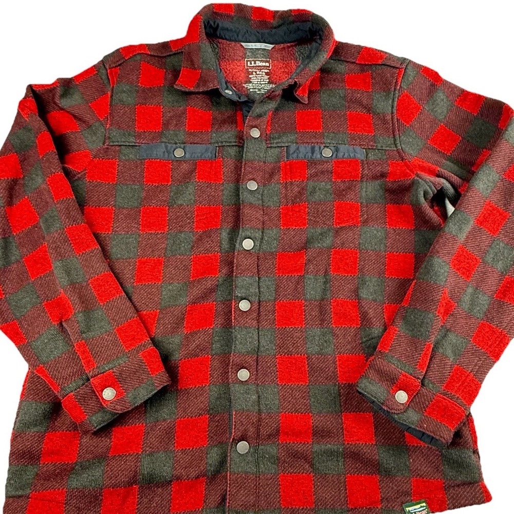 L.L. Bean Sweater Fleece Shirt Jac - Men's Large - Red Buffalo Plaid Gorpcore‎